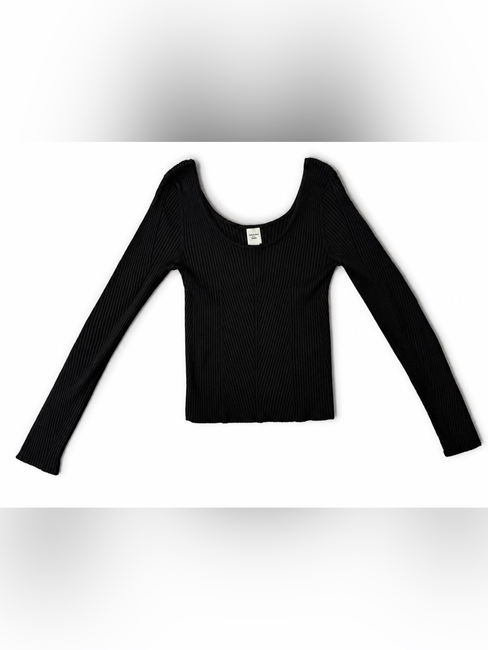 Calvin Klein Black Ribbed Scoop-Neck Long Sleeve Top